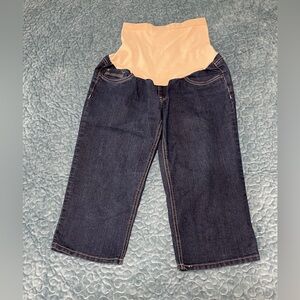 Baccini Maternity Capri Blue Jean Sz M Cotton Blend Full Panel 5 Pocket Stretch